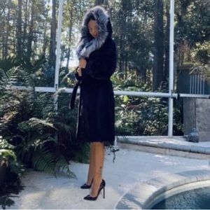 Real Mink Fur With Silver Fox Hood Coat
